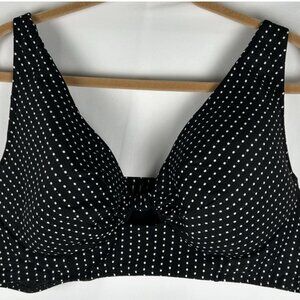 Swim By Cacique Bathing Suit Keyhole Bra Top Sz 42DD Black White Polka Dot